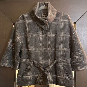 Renuar Fully Lined Plaid Wool Jacket w/Cowled Neck